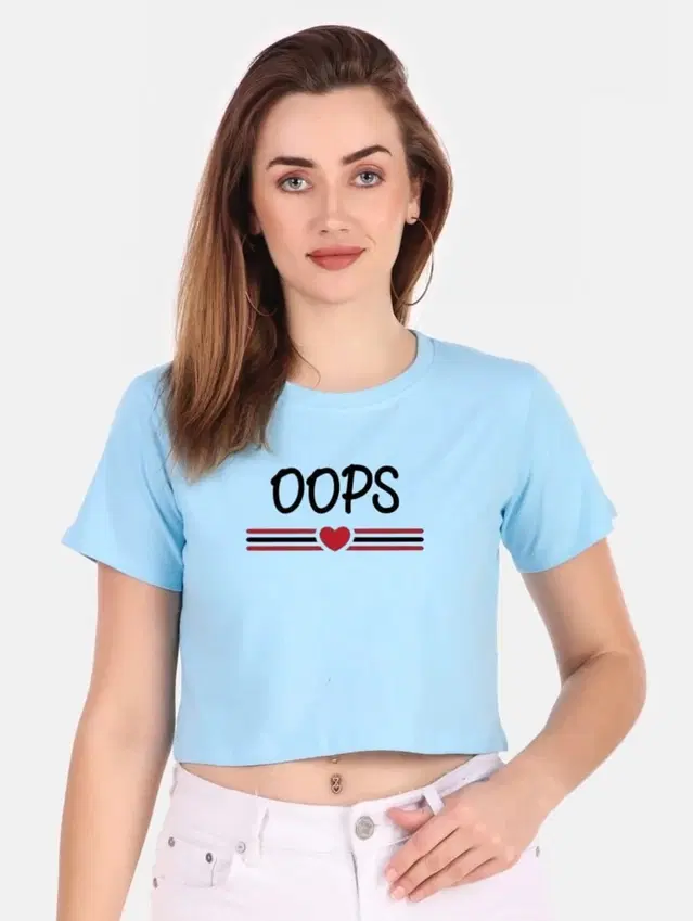 Cotton Blend Printed Top for Women (Aqua Blue, S)