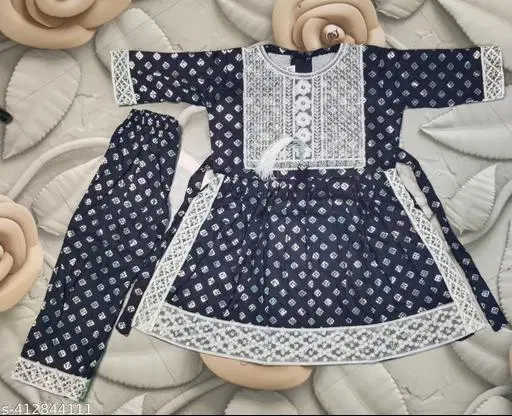 Rayon Kurta Set for Girls (Navy Blue, 12-18 Months)