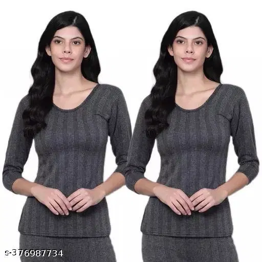 Woolen Thermal Top for Women, Pack of 2 (Dark Grey, XS)