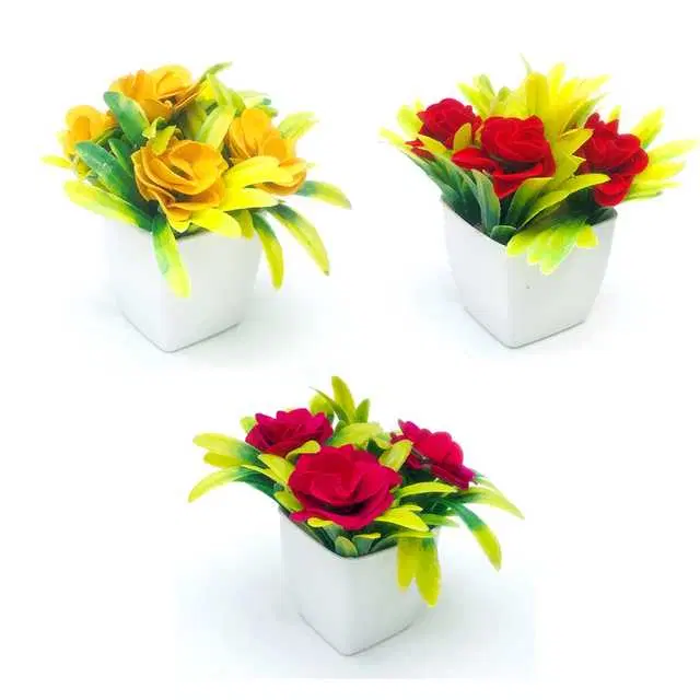 Duli Natural Looking Artificial Flower Pot For Home Decoration, Multicolor, Pack Of 3, D-9