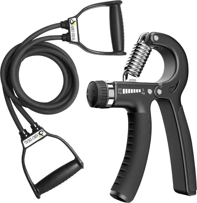 Double Toning Tube + Hand Grip Resistance Tube [Black, Pack of 2]