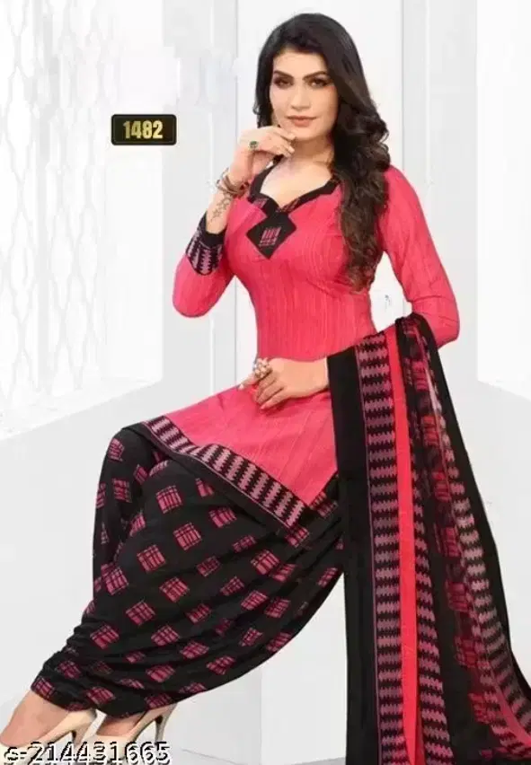 Printed Crepe Unstitched Suits Fabric for Women, Multicolor (One Size)