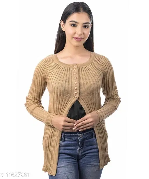 Acrylic Solid Sweater for Women (Brown, M)
