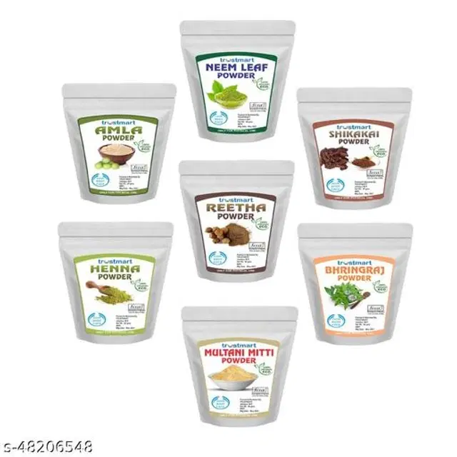 Trustmart Natural Amla, Neem Leaf, Shikakai, Henna, Reetha, Bhringraj & Multani Mitti Hair Care Powder, 50 g, Pack of 7