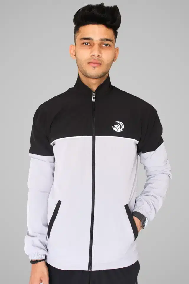 Full Sleeves Solid Sports Jacket for Men (Light Grey, L)