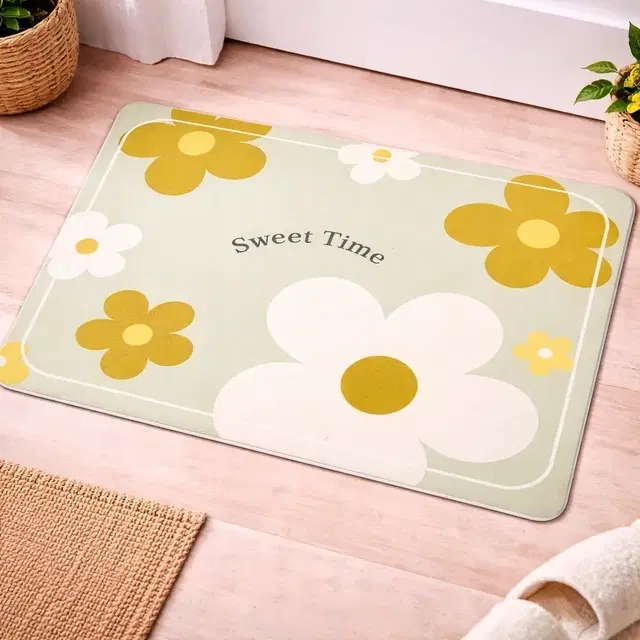 Sweey Time Floral Anti Skid Water Absorbing Shower Mat, Non Slip Doormat for Bathroom (38*58 cm)