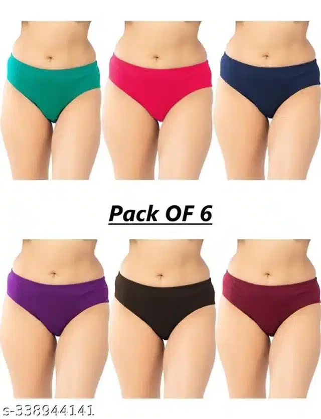 Cotton Briefs for Women, Pack of 6 (Multicolor, L)
