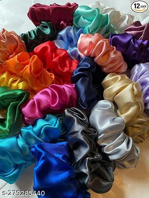 Pure Silk Scrunchies for Women, Pack of 12 (Multicolor)