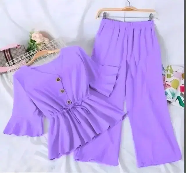 Poly Crepe Solid Clothing Set foor Girls, Purple (0-3 Months)