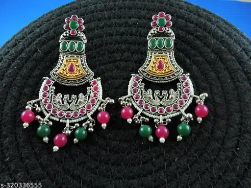 Unique 2 Tone Silver oxidised Earrings for Women (Multicolor, Free Size)