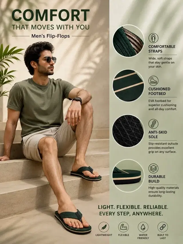 G-Best Striped Slippers for Men (Green, 8)