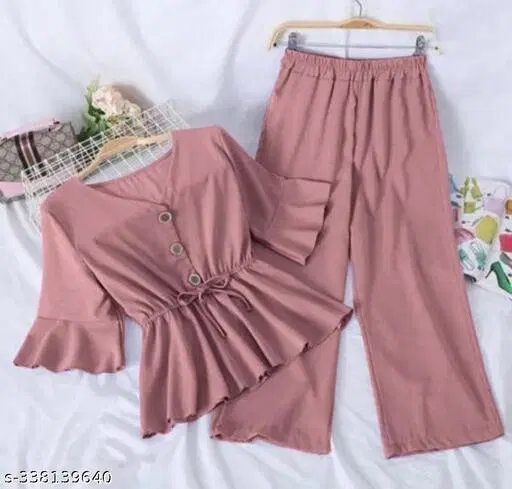 Polyester Solid Clothing Set for Girls, Peach (6-9 Months)