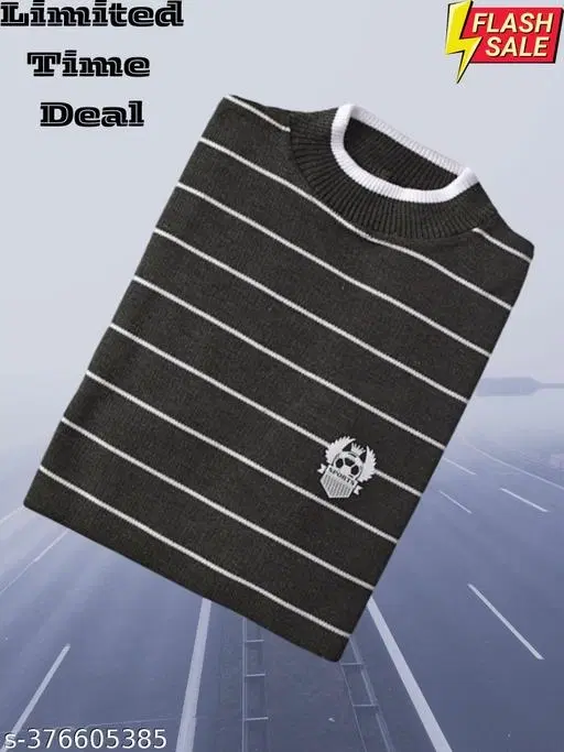 Acrylic Striped Sweater for Men (Dark Grey, M)