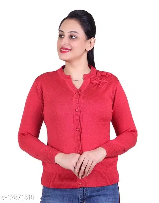 Acrylic Solid Sweater for Women (Red, M)
