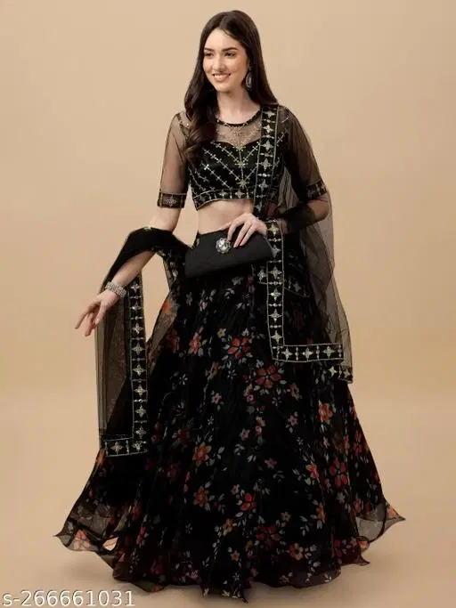 Lehenga Choli for Women (Black, Free Size)