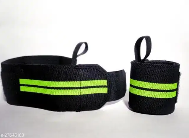 Wrist Support Bands, Black & Green, Free Size, Set of 1