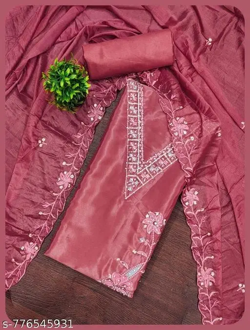 Embroidered Patiala Suits for Women (Pink, 5.85 meter (S)) (6.65 meter (XXL)