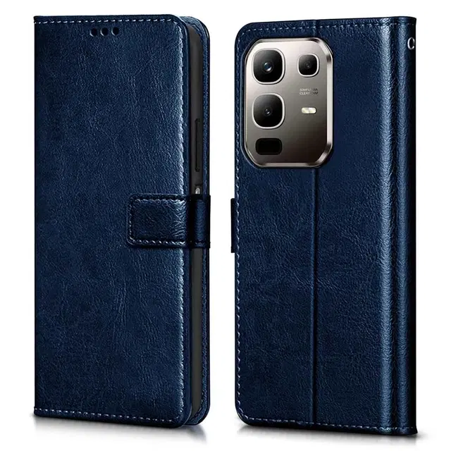 Artificial Leather Mobile Flip Cover for Infinix X6857B / Note 50x 5G (Blue)