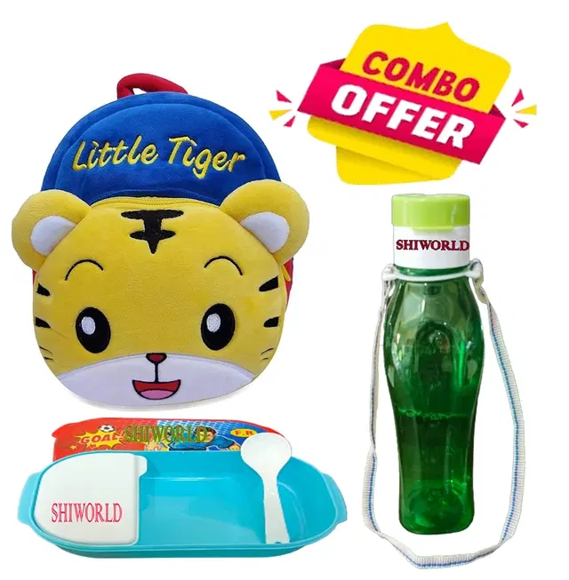 Fabric Backpack with Lunch Box & Water Bottle for Kids, Multicolor, Set of 3