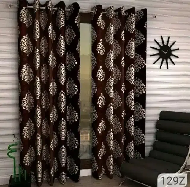 Polyester Printed Window & Door Curtains, Pack of 2, Brown, 5 feet