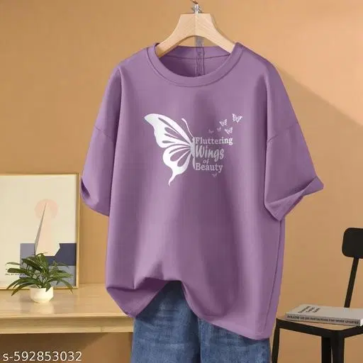 Cotton Blend Printed T-shirt for Women, Purple (XXS)