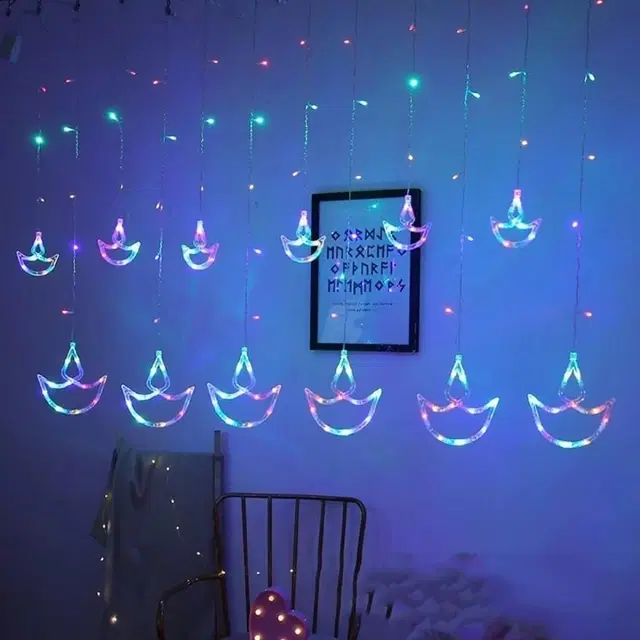 6+6 Diya 3 Meter Curtain Led Light, Multicolor