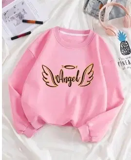 Round Neck Printed Sweatshirt for Women (Pink, M)