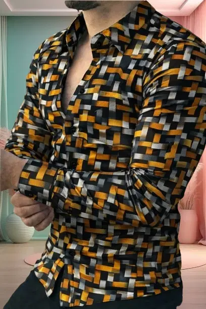 Printed Casual Shirts for Men (Yellow, S)