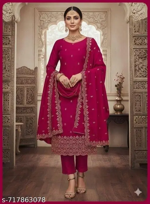Vichitra Silk Punjabi/All Over Suits for Women (Multicolor, 6.05 meter (M)