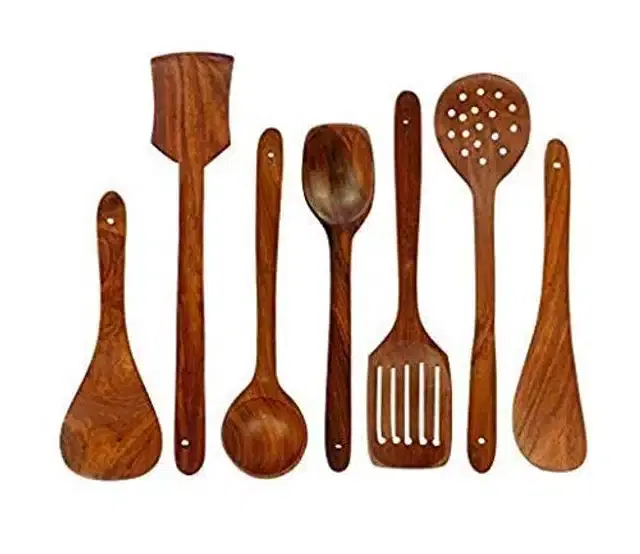 Wooden Kitchen Tools, Brown, Set of 7