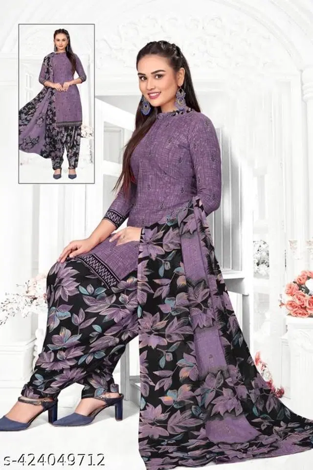 Crepe Printed Unstitched Suits Fabrics for Women (Purple, 2.25 m)