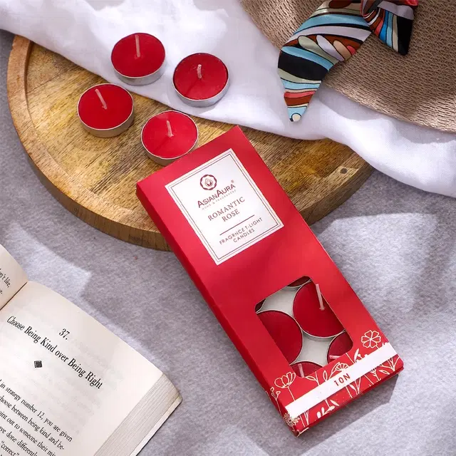 ASIAN AURA Romantic Rose T-Light Candles (Pack Of 10, 10gm)