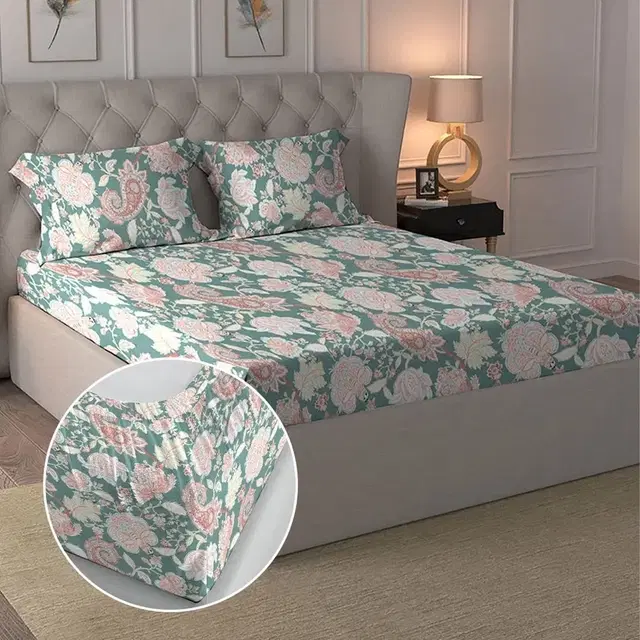 myTrident Urban Comfort 144Tc 100% Cotton Fitted (Elastic) Bedsheet 72x78in Pink Paisley