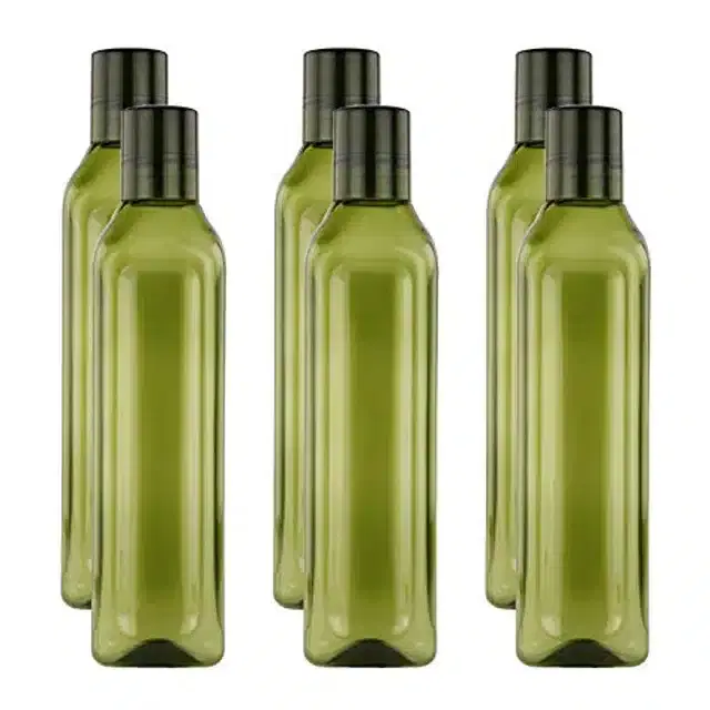 Airtight Plastic Water Bottle with Lid, Olive, 1000 ml, Pack of 6