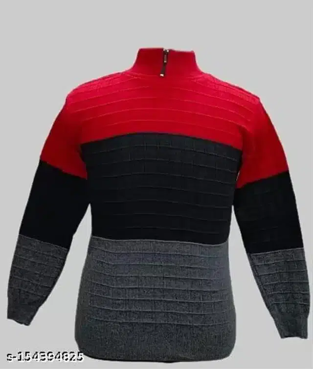 Woolen Sweater for Men (Red & Black, L)