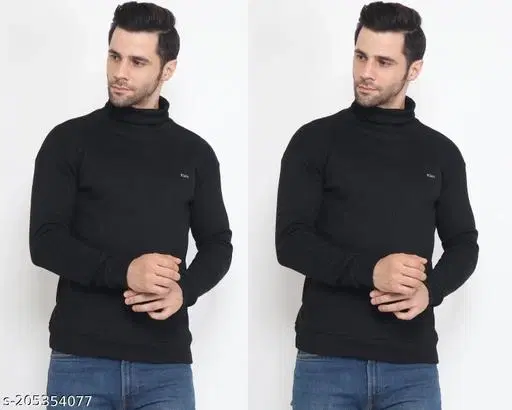 Cotton Blend Hi-Neck Full Sleeves Sweater for Men, Pack of 2 (Black, L)