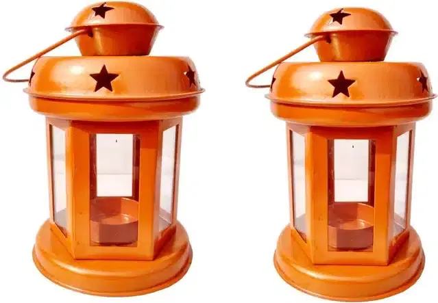 Hanging Tealight Candle Holder Lantern, Pack of 2, Multicolor