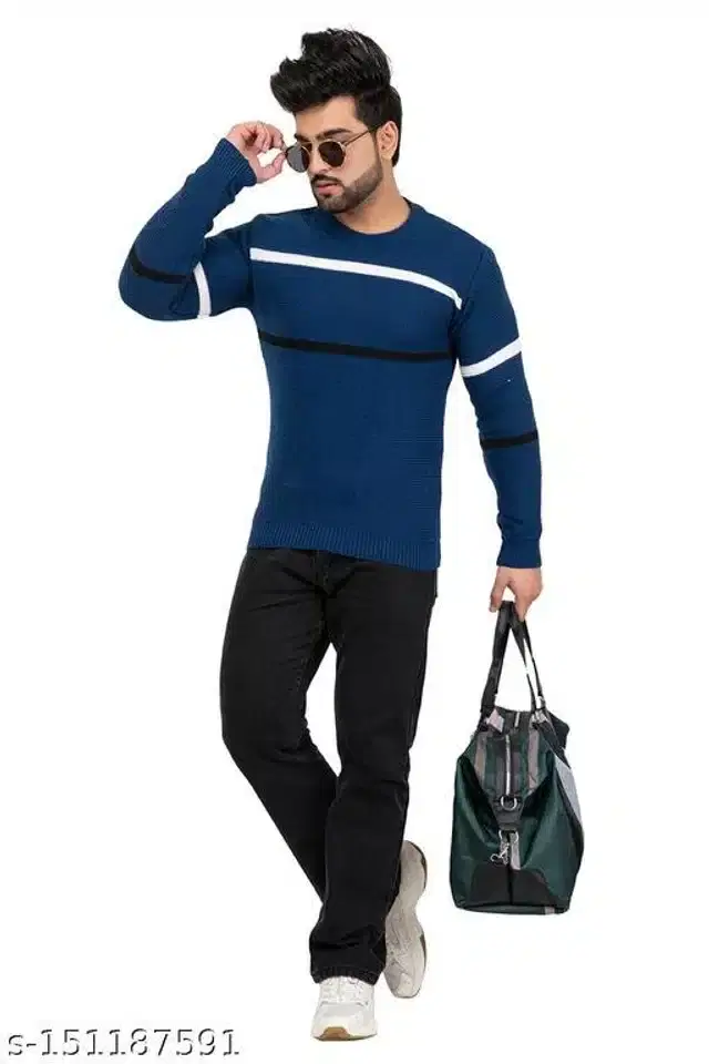 Acrylic Sweater for Men (Blue, M)