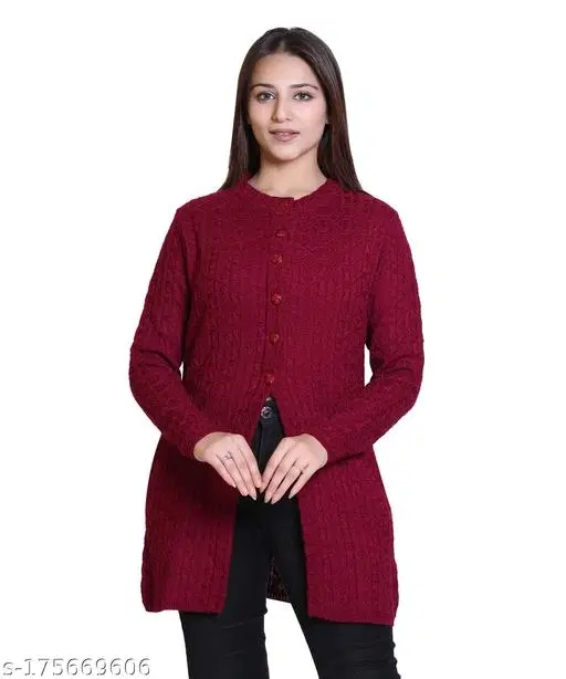 Acrylic Solid Sweater for Women (Wine, M)