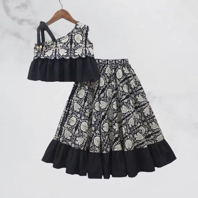 Rayon Printed Lehenga with Choli for Girls (Black, 3-4 Years)