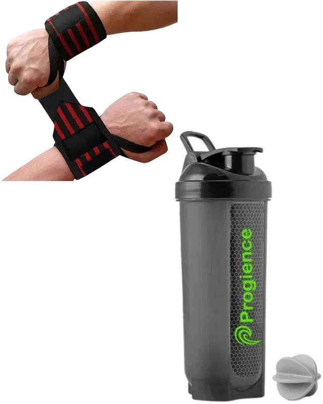 Plastic Protein Shaker Bottle With Wrist Band, Black, Pack of2