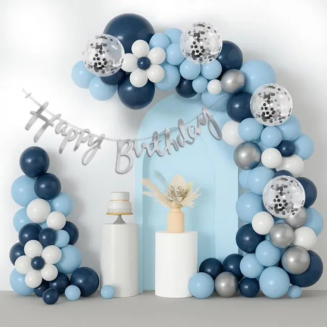 Birthday Decoration Kit for Boys 58 Pcs, Blue, White, Silver (Pack of 58)