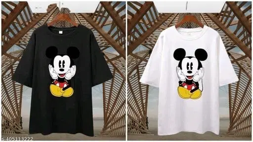 Cotton Blend T-shirt for Women, Black & White, Pack of 2 (S)