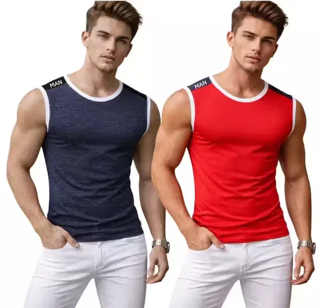 Cotton Jym Vest for Men, Multicolour, Pack of 2 (L)