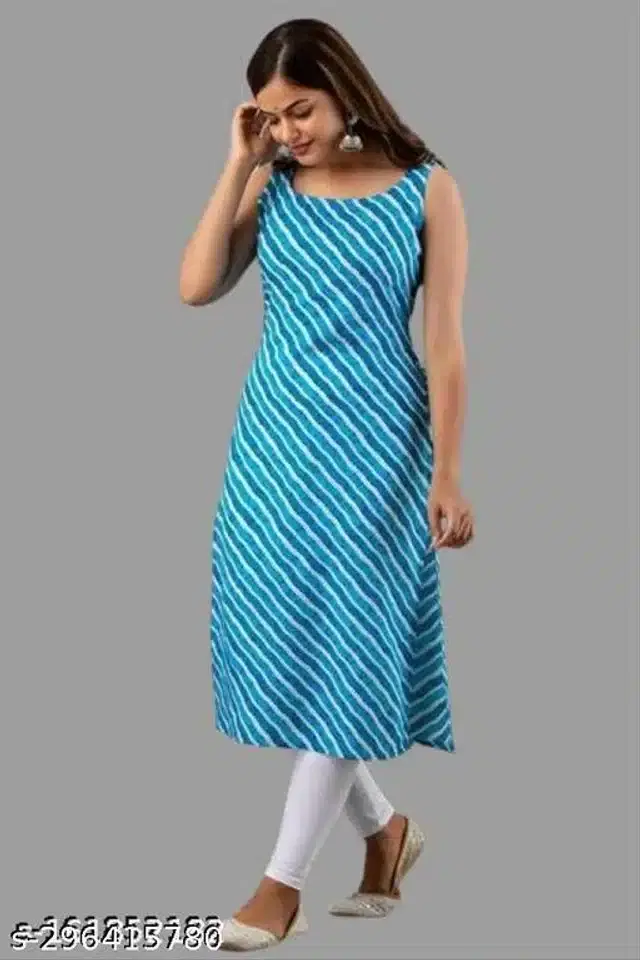 Cotton Striped Kurti for Women (Aqua Blue, XL)