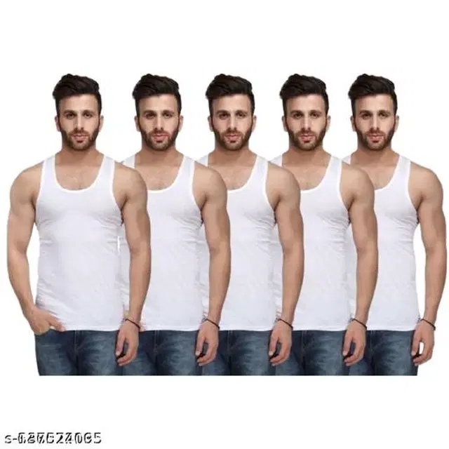 Cotton Vests for Men, Pack of 5 (White, XXL)