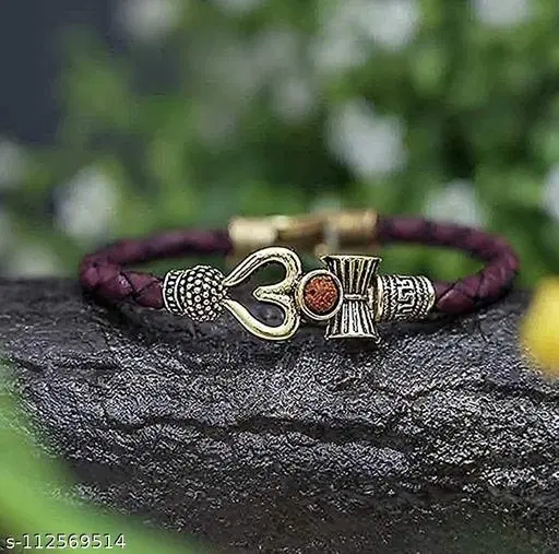 Leather Gold-plated Kada for Men