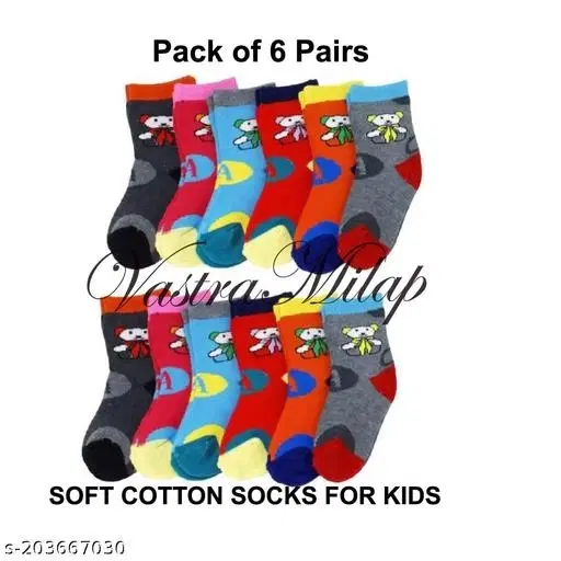 Cotton Socks for Kids, Set of 6 (Multicolor, 11-12 Years)