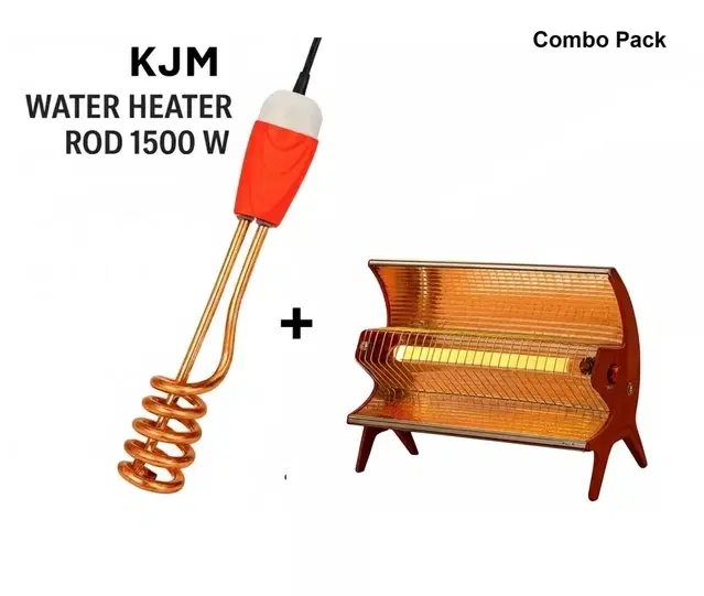KJM Water Heater Immersion Rod 1500 W and KJM 1000 Watts Halogen Room Heater (Combo Pack)