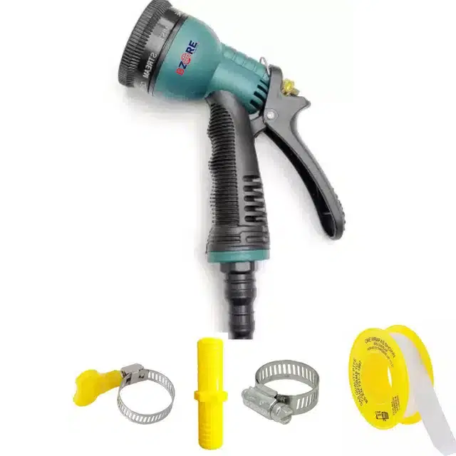 Brass Rod 8 Flow Water Spray Gun with 4 Accessories, Multicolor